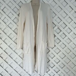 J Jill Long Ivory Ribbed Knit Cardigan Button Front Size LP